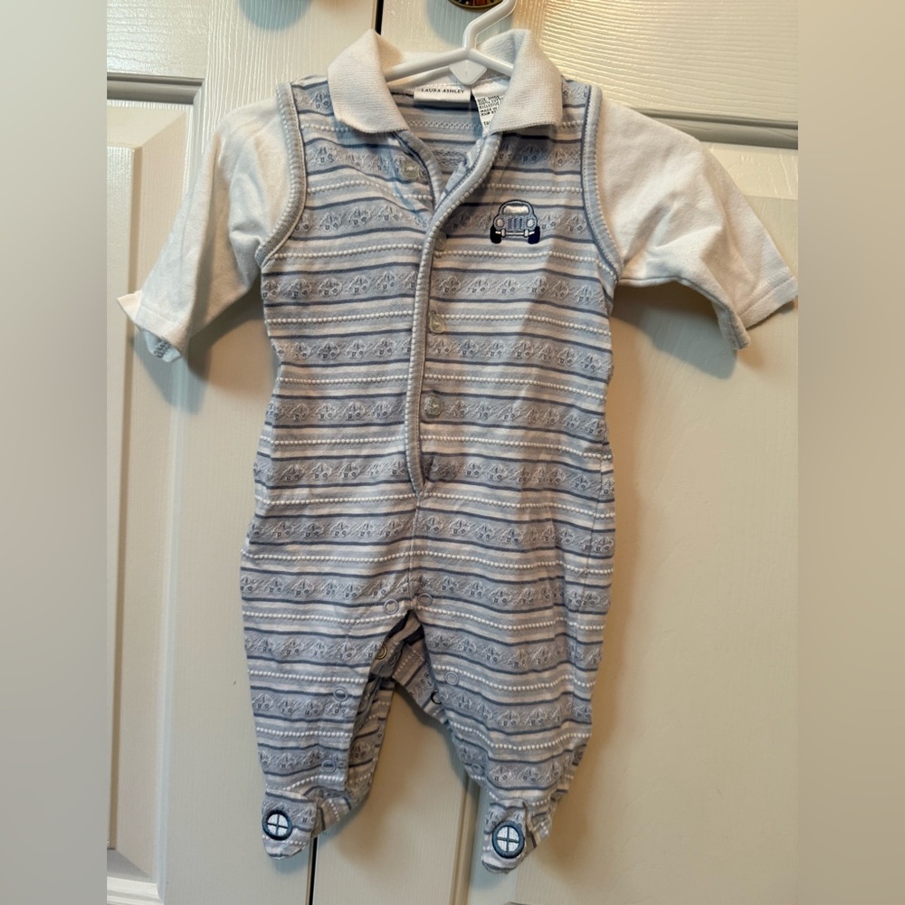 Laura Ashley Light Blue Striped Kids One Piece